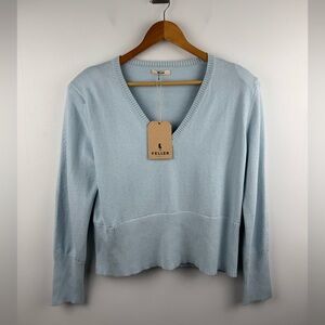 NWT Feller Women Sara Low V Neck Blue Sweater Size XS/S